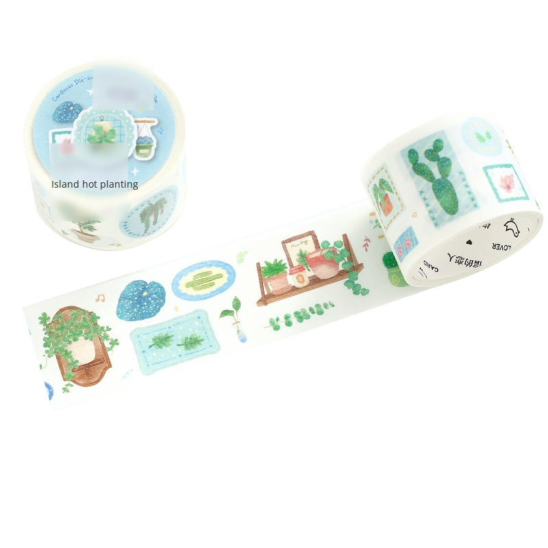Cardlover Die-cut Thickening Washi Tape, Japanese literature and art plant illustrations, hand ledger, collage material, natural flowers, green plants, material, hand ledger, collage hand ledger