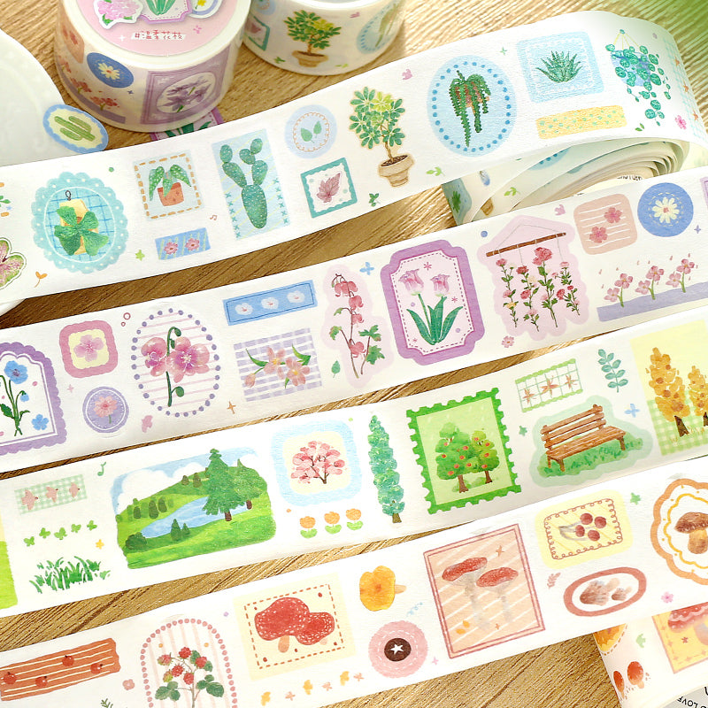 Cardlover Die-cut Thickening Washi Tape, Japanese literature and art plant illustrations, hand ledger, collage material, natural flowers, green plants, material, hand ledger, collage hand ledger