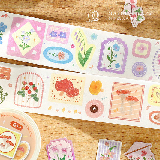 Cardlover Die-cut Thickening Washi Tape, Japanese literature and art plant illustrations, hand ledger, collage material, natural flowers, green plants, material, hand ledger, collage hand ledger