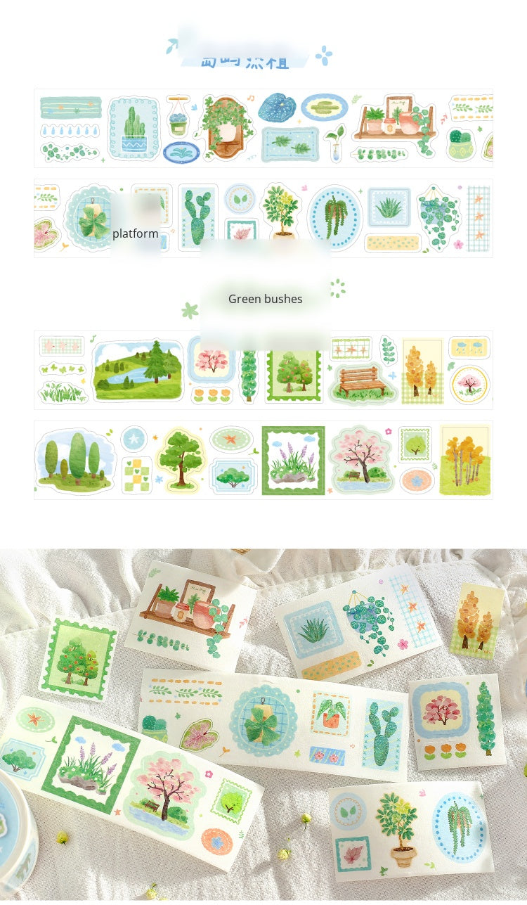 Cardlover Die-cut Thickening Washi Tape, Japanese literature and art plant illustrations, hand ledger, collage material, natural flowers, green plants, material, hand ledger, collage hand ledger