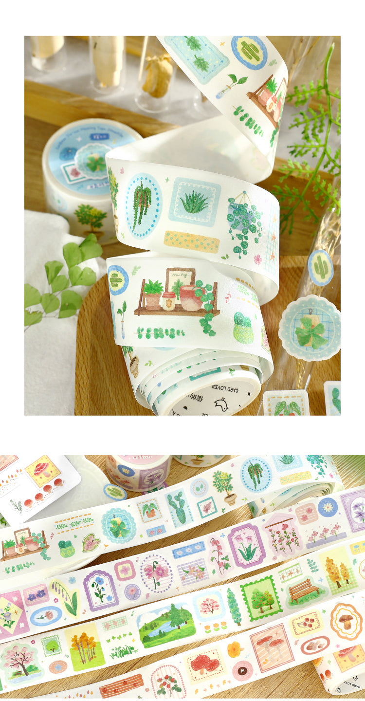 Cardlover Die-cut Thickening Washi Tape, Japanese literature and art plant illustrations, hand ledger, collage material, natural flowers, green plants, material, hand ledger, collage hand ledger