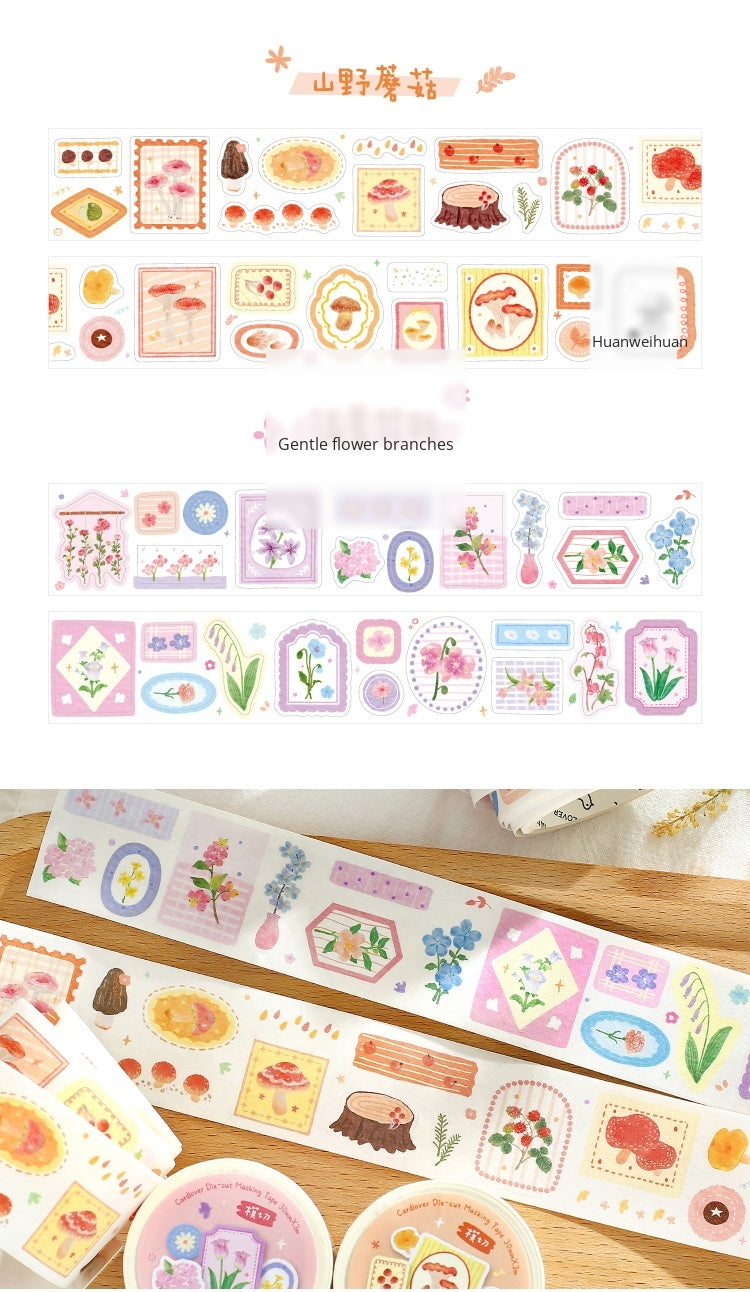 Cardlover Die-cut Thickening Washi Tape, Japanese literature and art plant illustrations, hand ledger, collage material, natural flowers, green plants, material, hand ledger, collage hand ledger