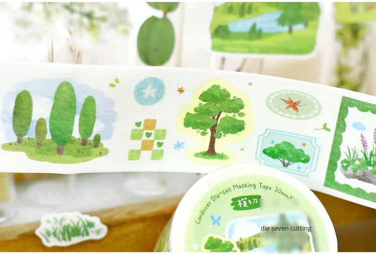 Cardlover Die-cut Thickening Washi Tape, Japanese literature and art plant illustrations, hand ledger, collage material, natural flowers, green plants, material, hand ledger, collage hand ledger