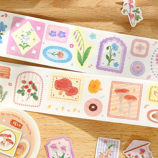 Cardlover Die-cut Thickening Washi Tape, Japanese literature and art plant illustrations, hand ledger, collage material, natural flowers, green plants, material, hand ledger, collage hand ledger