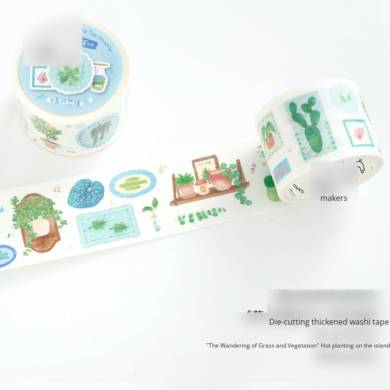 Cardlover Die-cut Thickening Washi Tape, Japanese literature and art plant illustrations, hand ledger, collage material, natural flowers, green plants, material, hand ledger, collage hand ledger