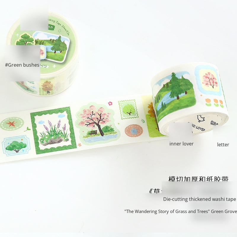 Cardlover Die-cut Thickening Washi Tape, Japanese literature and art plant illustrations, hand ledger, collage material, natural flowers, green plants, material, hand ledger, collage hand ledger