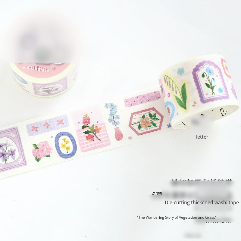 Cardlover Die-cut Thickening Washi Tape, Japanese literature and art plant illustrations, hand ledger, collage material, natural flowers, green plants, material, hand ledger, collage hand ledger