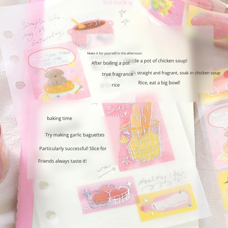 NOTE FOR Hot Silver Die-cut Tracing Paper Tape Milk Mist Roaming Light Salt Lovely Animal Dream Base Hand-Draining DIY Decorative Collage Material Glitter Hot Silver Tracing Paper Tape