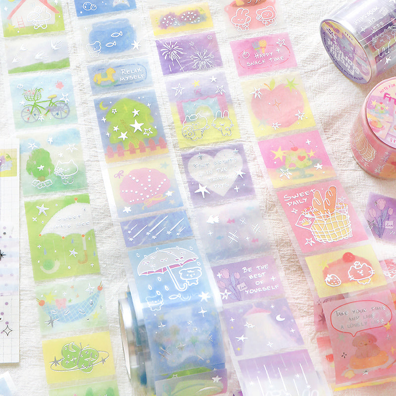 NOTE FOR Hot Silver Die-cut Tracing Paper Tape Milk Mist Roaming Light Salt Lovely Animal Dream Base Hand-Draining DIY Decorative Collage Material Glitter Hot Silver Tracing Paper Tape