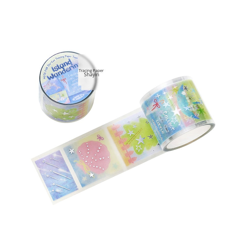 NOTE FOR Hot Silver Die-cut Tracing Paper Tape Milk Mist Roaming Light Salt Lovely Animal Dream Base Hand-Draining DIY Decorative Collage Material Glitter Hot Silver Tracing Paper Tape