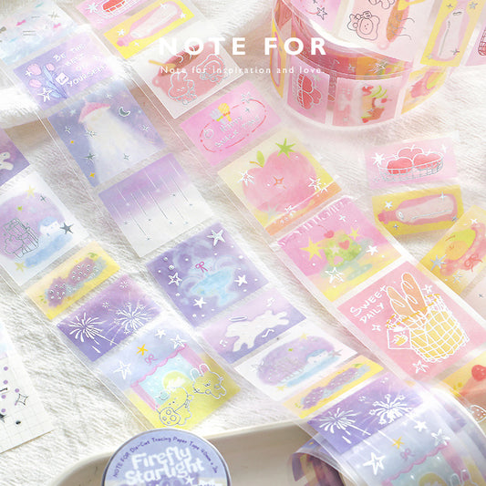NOTE FOR Hot Silver Die-cut Tracing Paper Tape Milk Mist Roaming Light Salt Lovely Animal Dream Base Hand-Draining DIY Decorative Collage Material Glitter Hot Silver Tracing Paper Tape