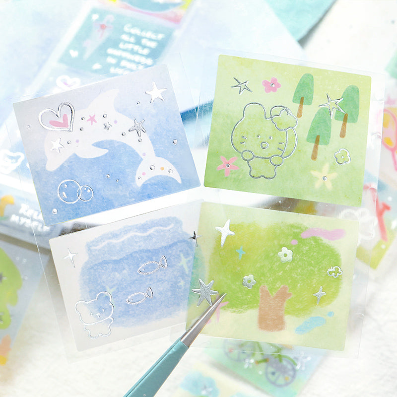 NOTE FOR Hot Silver Die-cut Tracing Paper Tape Milk Mist Roaming Light Salt Lovely Animal Dream Base Hand-Draining DIY Decorative Collage Material Glitter Hot Silver Tracing Paper Tape