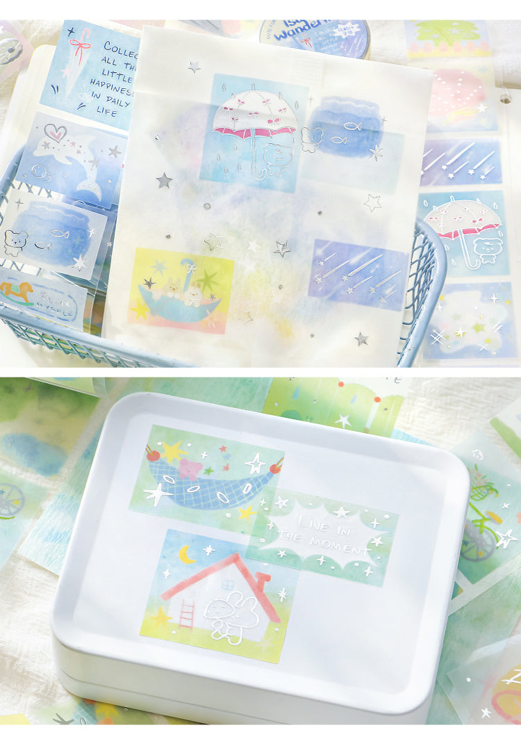 NOTE FOR Hot Silver Die-cut Tracing Paper Tape Milk Mist Roaming Light Salt Lovely Animal Dream Base Hand-Draining DIY Decorative Collage Material Glitter Hot Silver Tracing Paper Tape