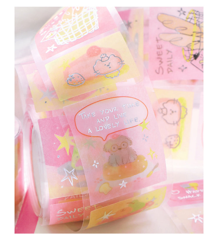 NOTE FOR Hot Silver Die-cut Tracing Paper Tape Milk Mist Roaming Light Salt Lovely Animal Dream Base Hand-Draining DIY Decorative Collage Material Glitter Hot Silver Tracing Paper Tape