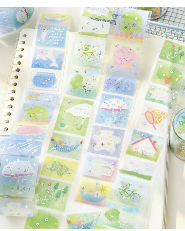 NOTE FOR Hot Silver Die-cut Tracing Paper Tape Milk Mist Roaming Light Salt Lovely Animal Dream Base Hand-Draining DIY Decorative Collage Material Glitter Hot Silver Tracing Paper Tape