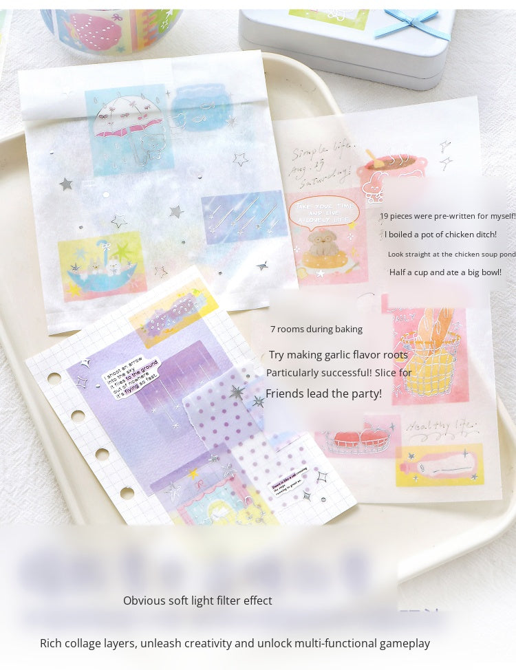 NOTE FOR Hot Silver Die-cut Tracing Paper Tape Milk Mist Roaming Light Salt Lovely Animal Dream Base Hand-Draining DIY Decorative Collage Material Glitter Hot Silver Tracing Paper Tape