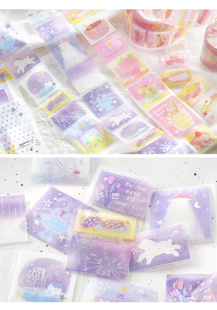 NOTE FOR Hot Silver Die-cut Tracing Paper Tape Milk Mist Roaming Light Salt Lovely Animal Dream Base Hand-Draining DIY Decorative Collage Material Glitter Hot Silver Tracing Paper Tape