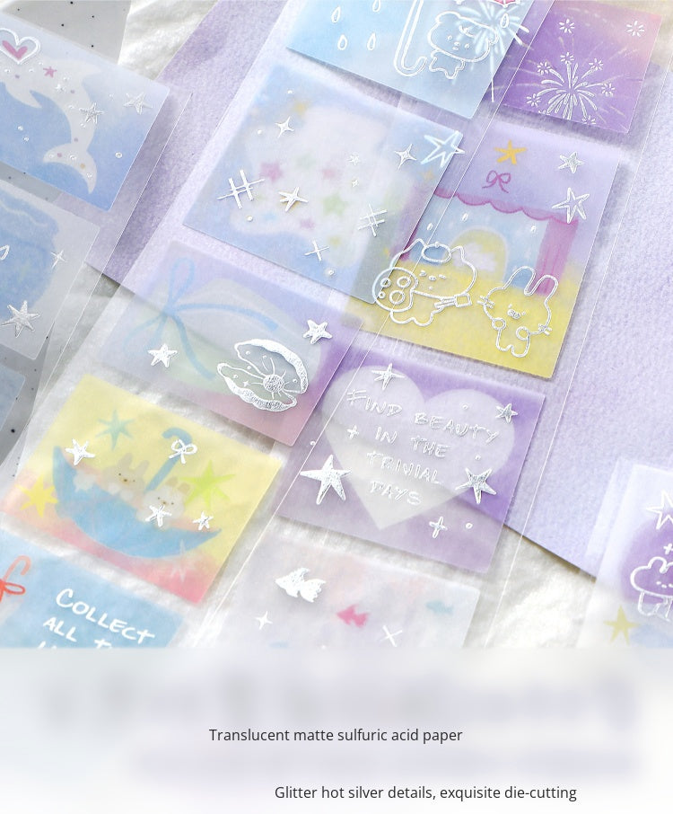 NOTE FOR Hot Silver Die-cut Tracing Paper Tape Milk Mist Roaming Light Salt Lovely Animal Dream Base Hand-Draining DIY Decorative Collage Material Glitter Hot Silver Tracing Paper Tape
