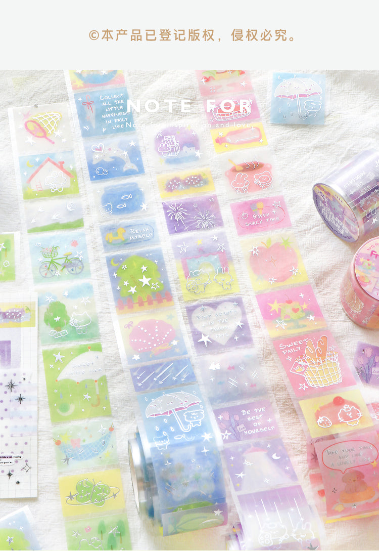 NOTE FOR Hot Silver Die-cut Tracing Paper Tape Milk Mist Roaming Light Salt Lovely Animal Dream Base Hand-Draining DIY Decorative Collage Material Glitter Hot Silver Tracing Paper Tape