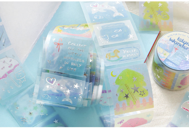 NOTE FOR Hot Silver Die-cut Tracing Paper Tape Milk Mist Roaming Light Salt Lovely Animal Dream Base Hand-Draining DIY Decorative Collage Material Glitter Hot Silver Tracing Paper Tape