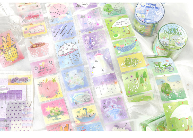 NOTE FOR Hot Silver Die-cut Tracing Paper Tape Milk Mist Roaming Light Salt Lovely Animal Dream Base Hand-Draining DIY Decorative Collage Material Glitter Hot Silver Tracing Paper Tape