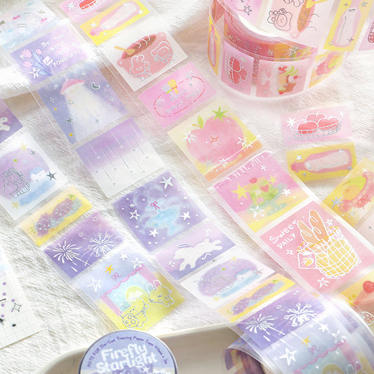 NOTE FOR Hot Silver Die-cut Tracing Paper Tape Milk Mist Roaming Light Salt Lovely Animal Dream Base Hand-Draining DIY Decorative Collage Material Glitter Hot Silver Tracing Paper Tape