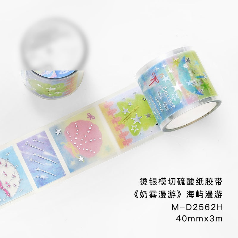 NOTE FOR Hot Silver Die-cut Tracing Paper Tape Milk Mist Roaming Light Salt Lovely Animal Dream Base Hand-Draining DIY Decorative Collage Material Glitter Hot Silver Tracing Paper Tape