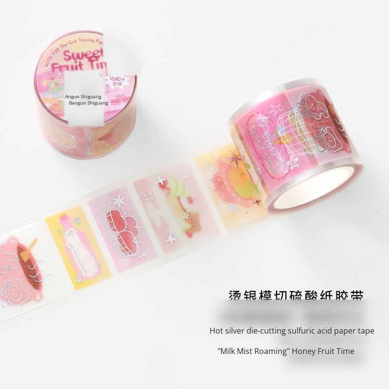 NOTE FOR Hot Silver Die-cut Tracing Paper Tape Milk Mist Roaming Light Salt Lovely Animal Dream Base Hand-Draining DIY Decorative Collage Material Glitter Hot Silver Tracing Paper Tape
