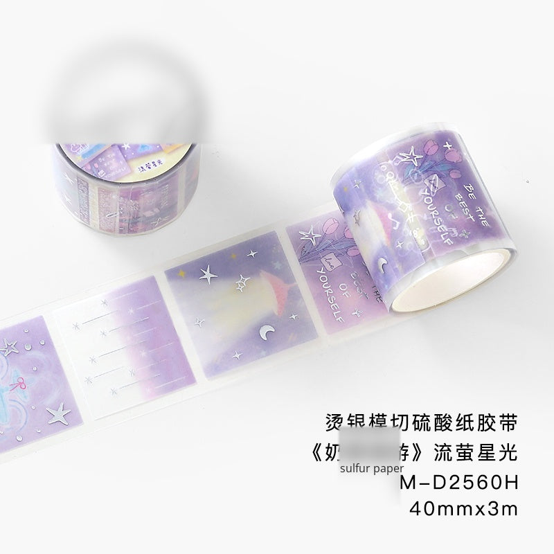 NOTE FOR Hot Silver Die-cut Tracing Paper Tape Milk Mist Roaming Light Salt Lovely Animal Dream Base Hand-Draining DIY Decorative Collage Material Glitter Hot Silver Tracing Paper Tape