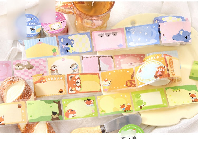 NOTE FOR Writeable Die-cut Tape BOBO Station Cute plush animal koala fox panda hand account DIY patchwork label decorative material Writeable Tape hand account