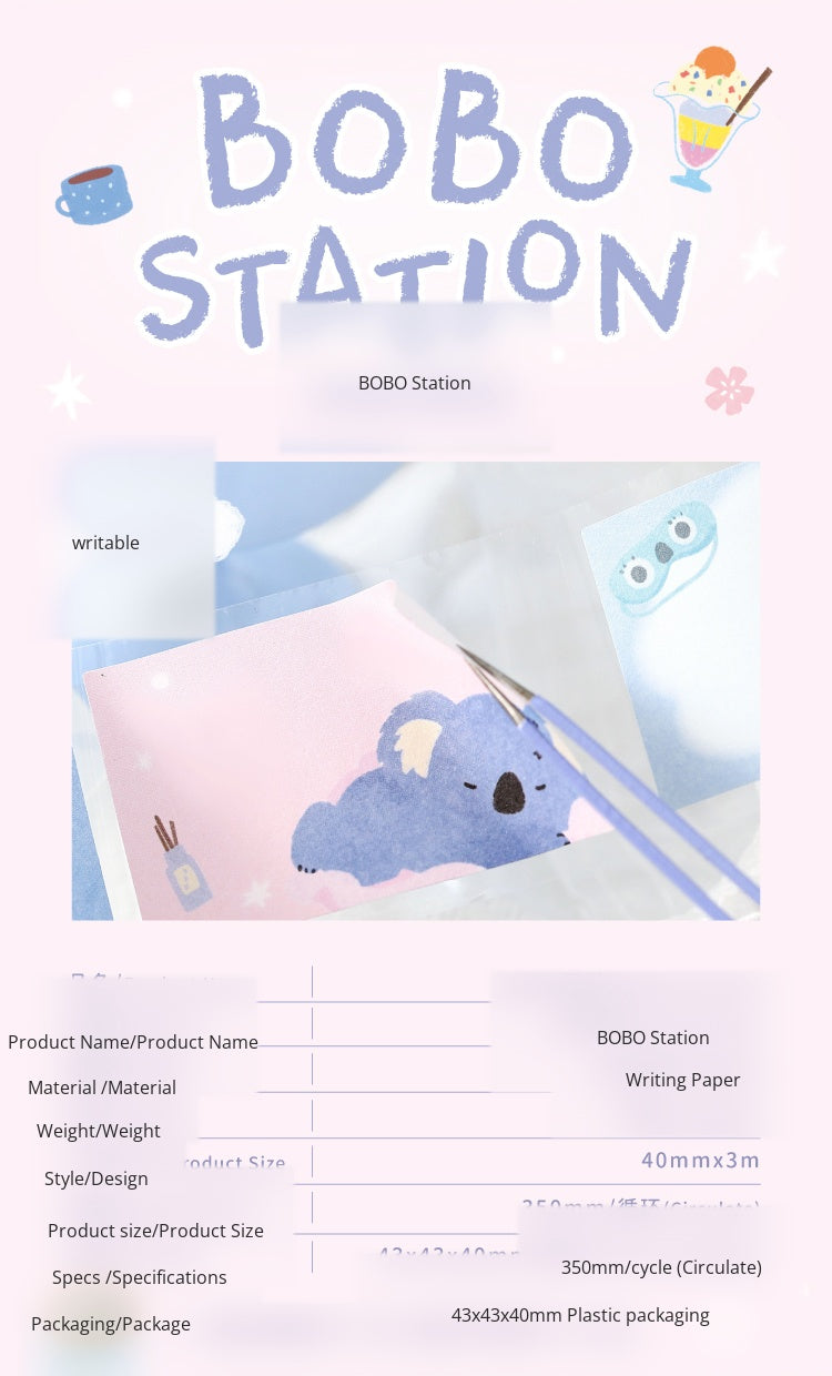 NOTE FOR Writeable Die-cut Tape BOBO Station Cute plush animal koala fox panda hand account DIY patchwork label decorative material Writeable Tape hand account