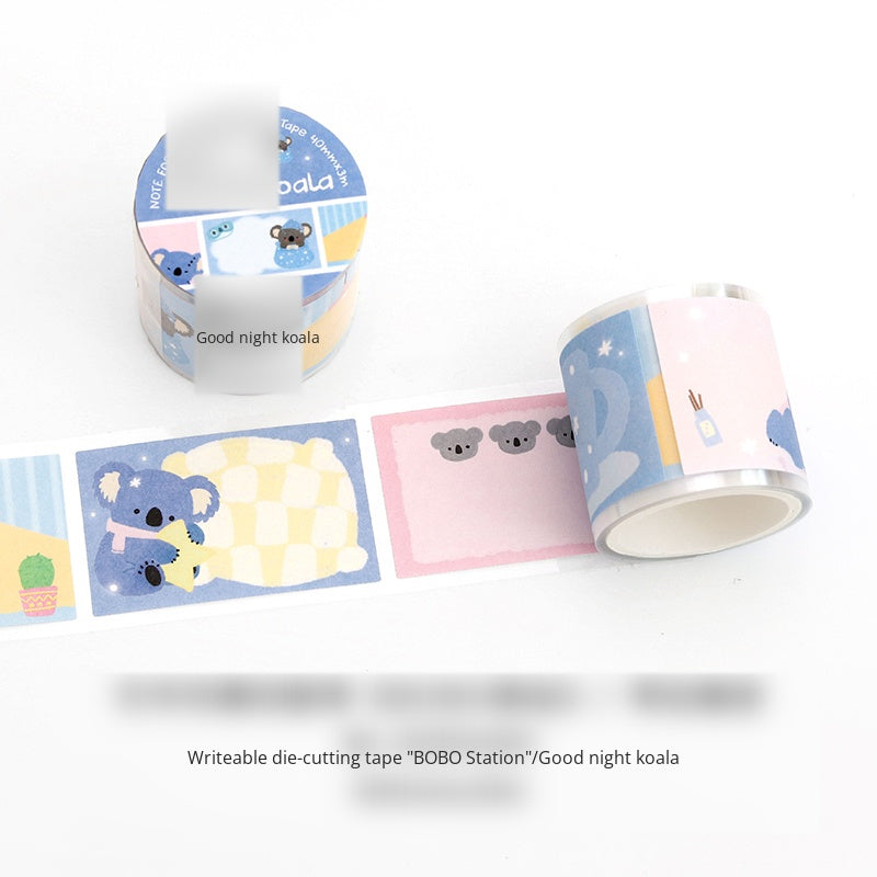 NOTE FOR Writeable Die-cut Tape BOBO Station Cute plush animal koala fox panda hand account DIY patchwork label decorative material Writeable Tape hand account