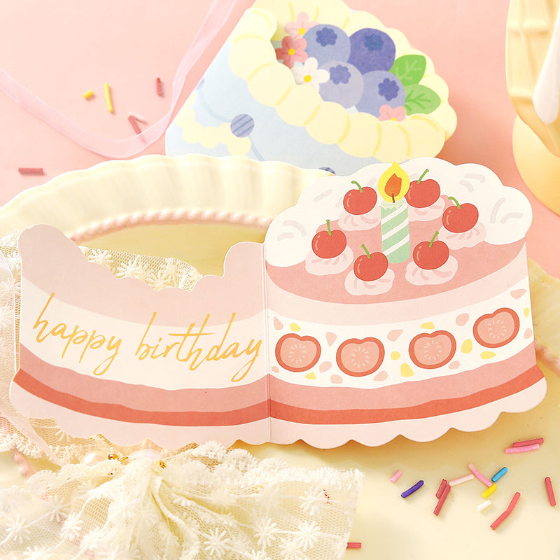 Riyan Society Shape-shaped folding Greeting Card sweet cake house Korean fresh and lovely style birthday gift blessing heart creative cake cut section fruit sandwich birthday gift hand account