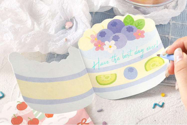 Riyan Society Shape-shaped folding Greeting Card sweet cake house Korean fresh and lovely style birthday gift blessing heart creative cake cut section fruit sandwich birthday gift hand account
