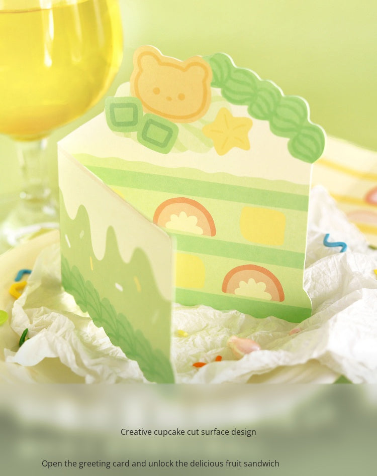 Riyan Society Shape-shaped folding Greeting Card sweet cake house Korean fresh and lovely style birthday gift blessing heart creative cake cut section fruit sandwich birthday gift hand account