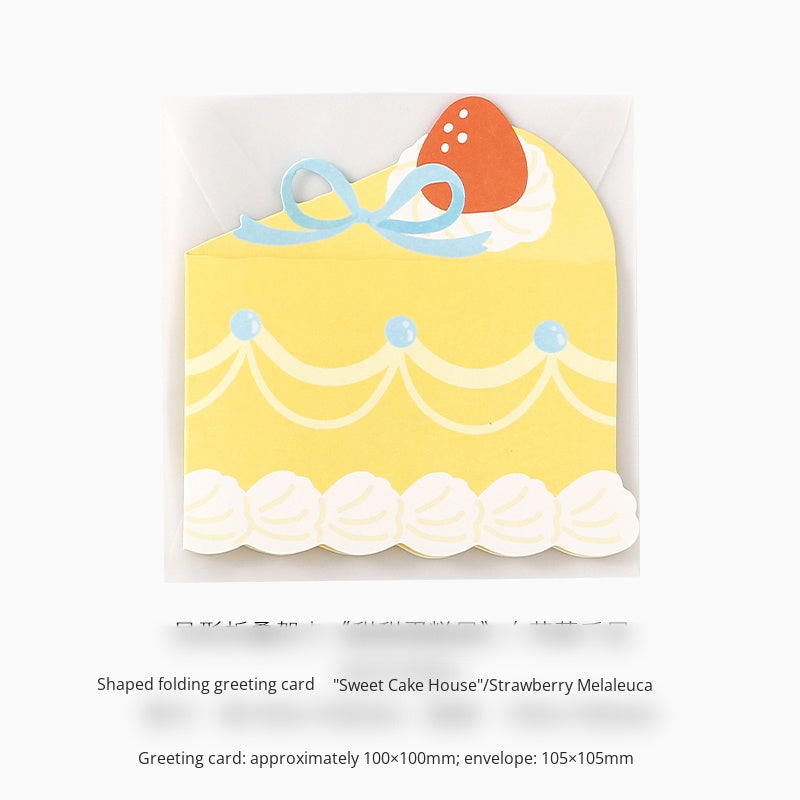 Riyan Society Shape-shaped folding Greeting Card sweet cake house Korean fresh and lovely style birthday gift blessing heart creative cake cut section fruit sandwich birthday gift hand account
