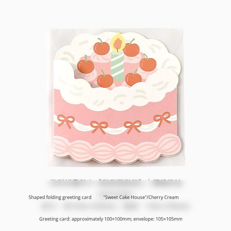 Riyan Society Shape-shaped folding Greeting Card sweet cake house Korean fresh and lovely style birthday gift blessing heart creative cake cut section fruit sandwich birthday gift hand account