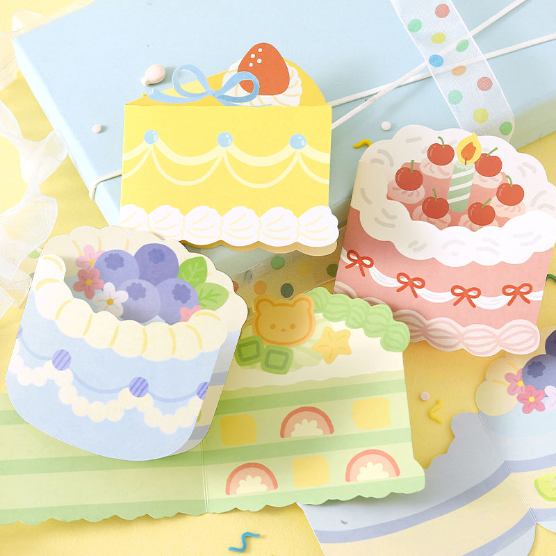 Riyan Society Shape-shaped folding Greeting Card sweet cake house Korean fresh and lovely style birthday gift blessing heart creative cake cut section fruit sandwich birthday gift hand account