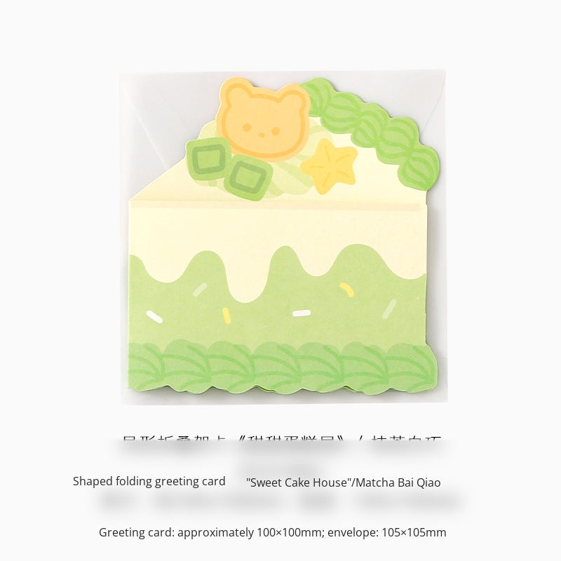 Riyan Society Shape-shaped folding Greeting Card sweet cake house Korean fresh and lovely style birthday gift blessing heart creative cake cut section fruit sandwich birthday gift hand account