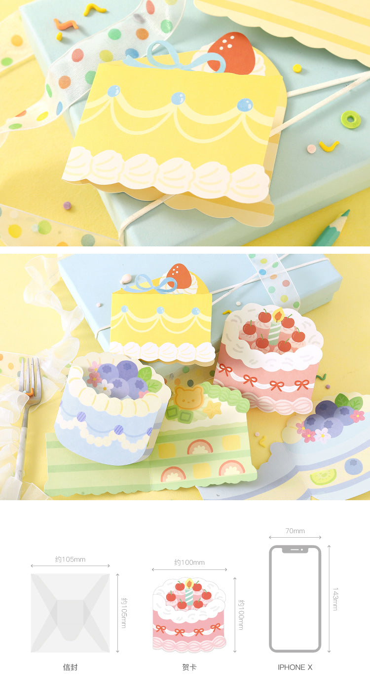 Riyan Society Shape-shaped folding Greeting Card sweet cake house Korean fresh and lovely style birthday gift blessing heart creative cake cut section fruit sandwich birthday gift hand account