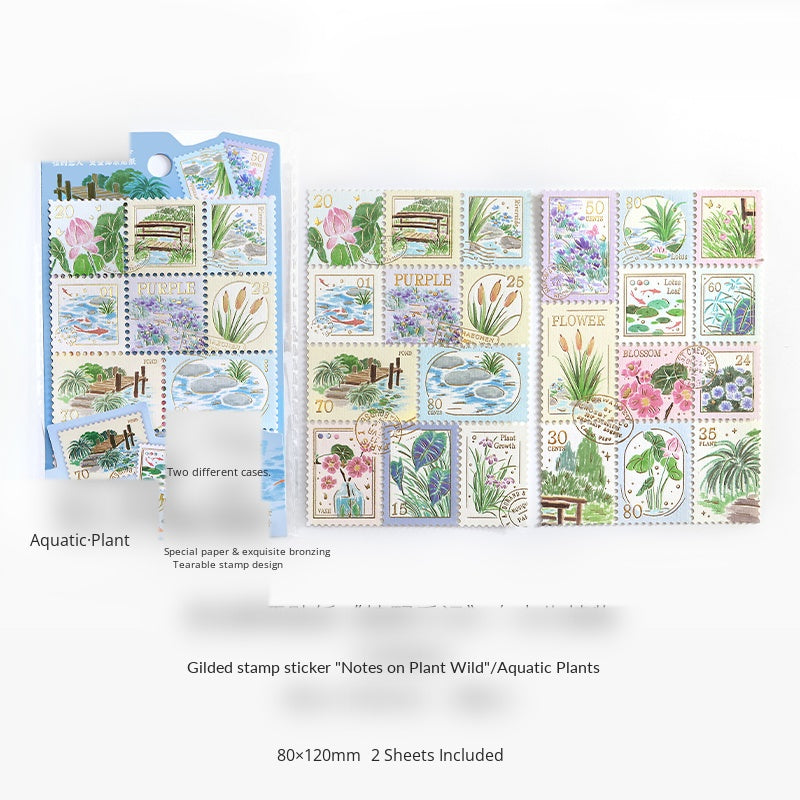 Cardlover Gold Stamping Stamp Sticker Plant Wild Notes Exquisite Art Hand-painted Plant Nature Illustrated Hand-painted Plant Nature Hand-painted Hand-painted Hand-sealed Hand-painted Hand-painted