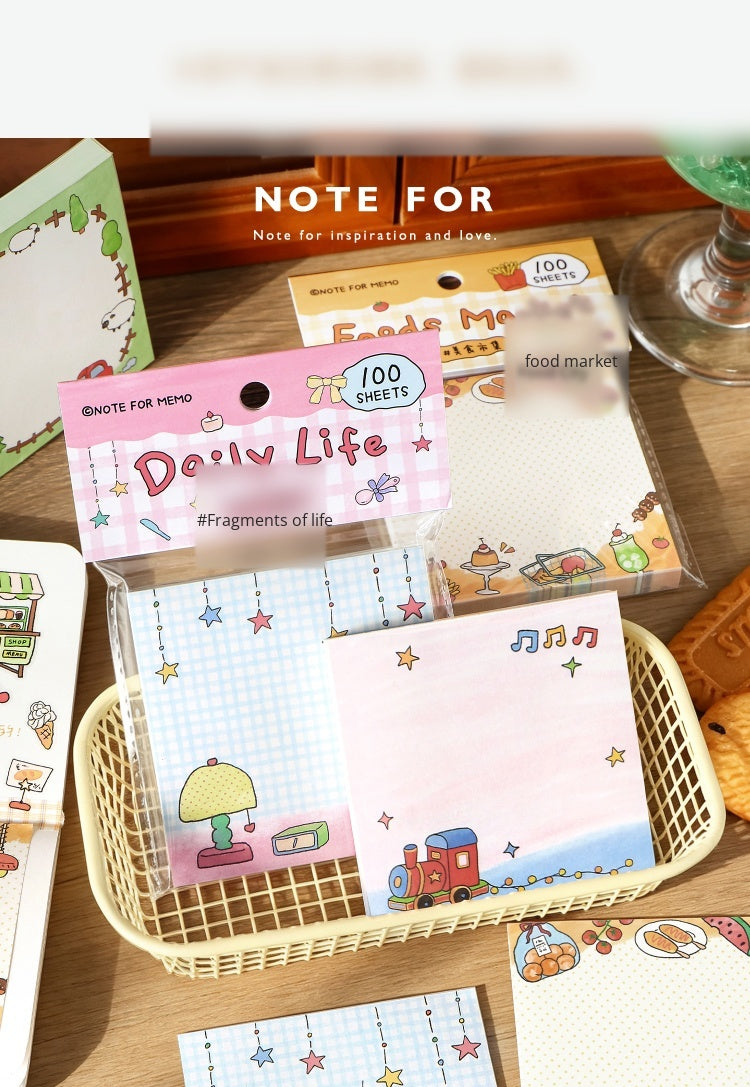 NOTE FOR 100 Sheets Notes Happy Wandering Notes High-saturated dopamine Scribble Line Illustration Handbag Collage Message Notes Fun Doodle Style Border Design Handbag