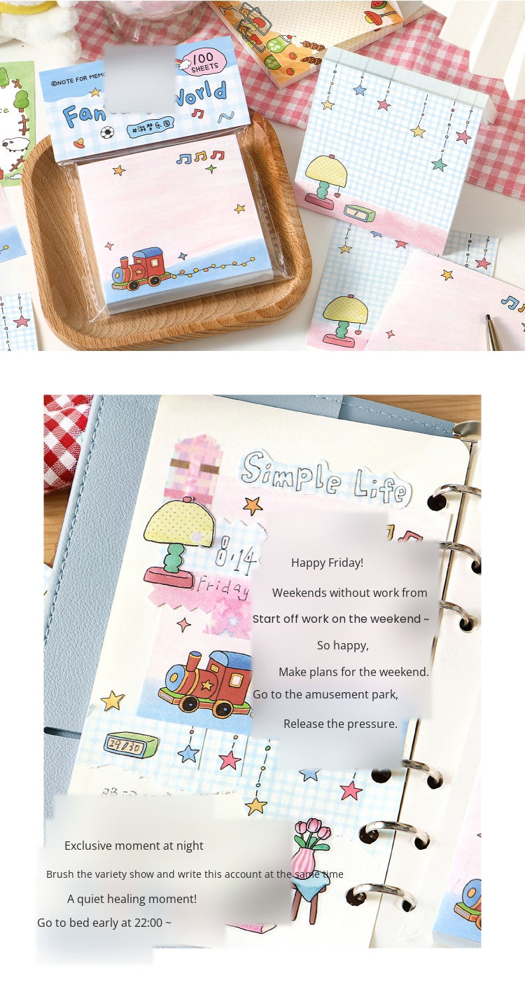 NOTE FOR 100 Sheets Notes Happy Wandering Notes High-saturated dopamine Scribble Line Illustration Handbag Collage Message Notes Fun Doodle Style Border Design Handbag