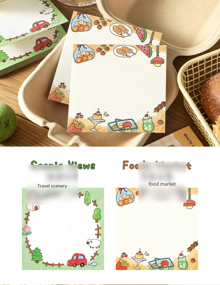 NOTE FOR 100 Sheets Notes Happy Wandering Notes High-saturated dopamine Scribble Line Illustration Handbag Collage Message Notes Fun Doodle Style Border Design Handbag