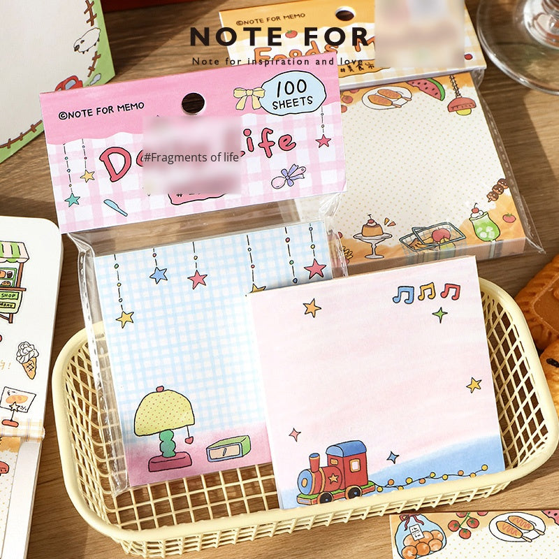 NOTE FOR 100 Sheets Notes Happy Wandering Notes High-saturated dopamine Scribble Line Illustration Handbag Collage Message Notes Fun Doodle Style Border Design Handbag