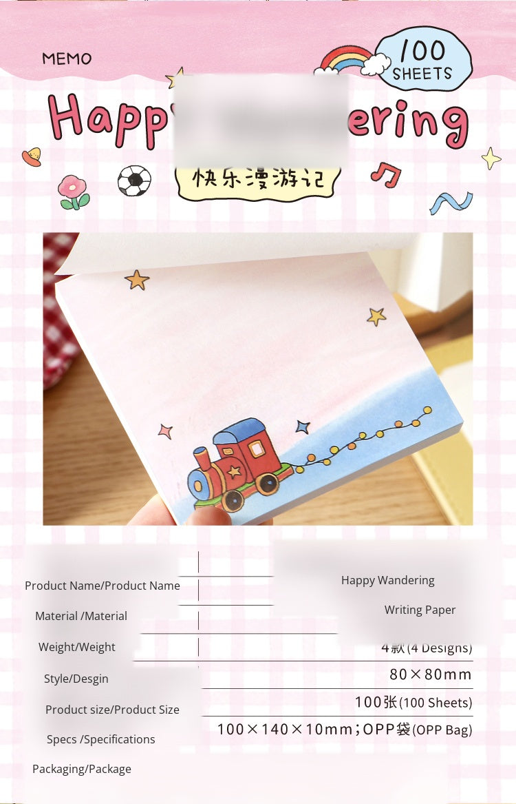 NOTE FOR 100 Sheets Notes Happy Wandering Notes High-saturated dopamine Scribble Line Illustration Handbag Collage Message Notes Fun Doodle Style Border Design Handbag