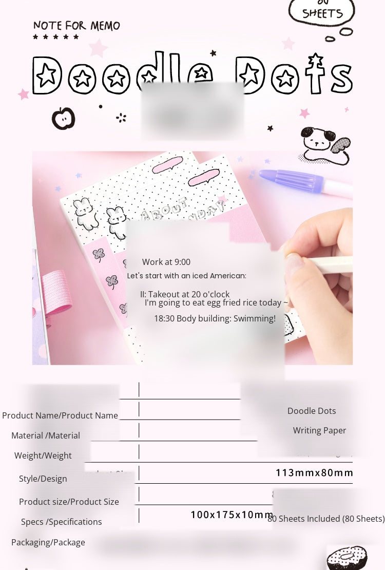 NOTE FOR 80 Sheets Notes graffiti small dots dot stamp girl cute graffiti multifunctional hand ledger material paper memos note message imitation seal interesting pattern hand ledger
