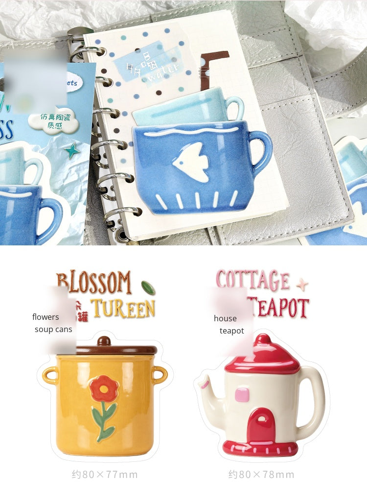 NOTE FOR Convenience Sticker Pottery Workshop Simple cute simulation fun ceramic tableware pattern hand curtain collage decoration DIY material notes simulation ceramic gloss hand curtain