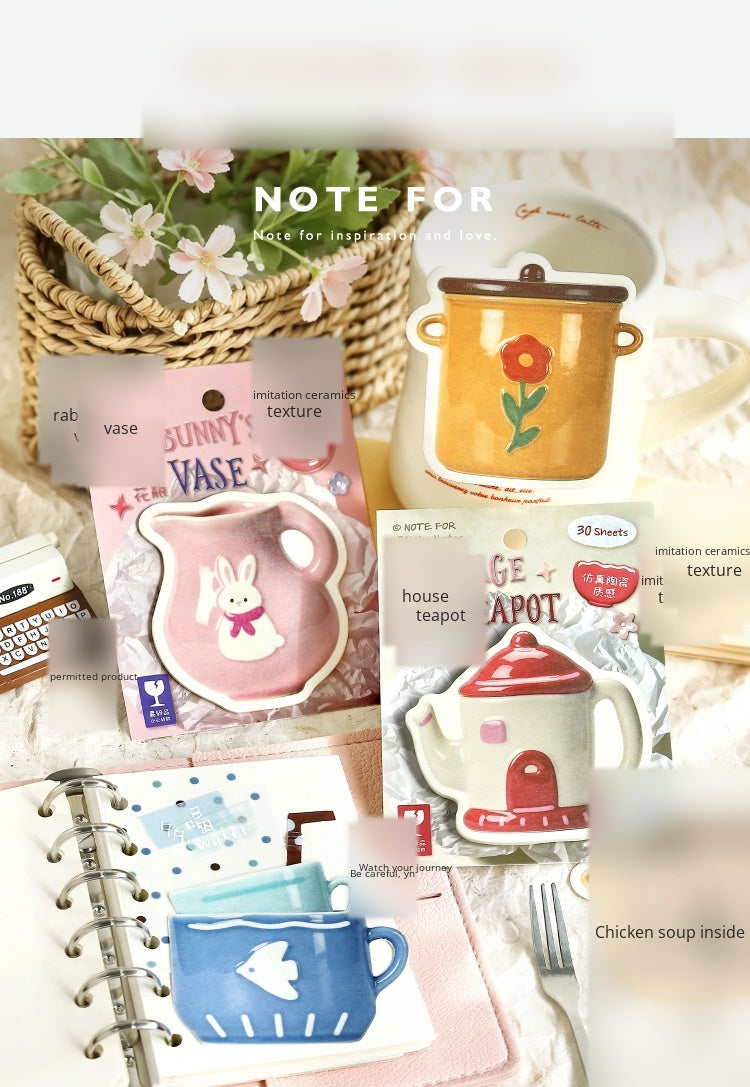 NOTE FOR Convenience Sticker Pottery Workshop Simple cute simulation fun ceramic tableware pattern hand curtain collage decoration DIY material notes simulation ceramic gloss hand curtain