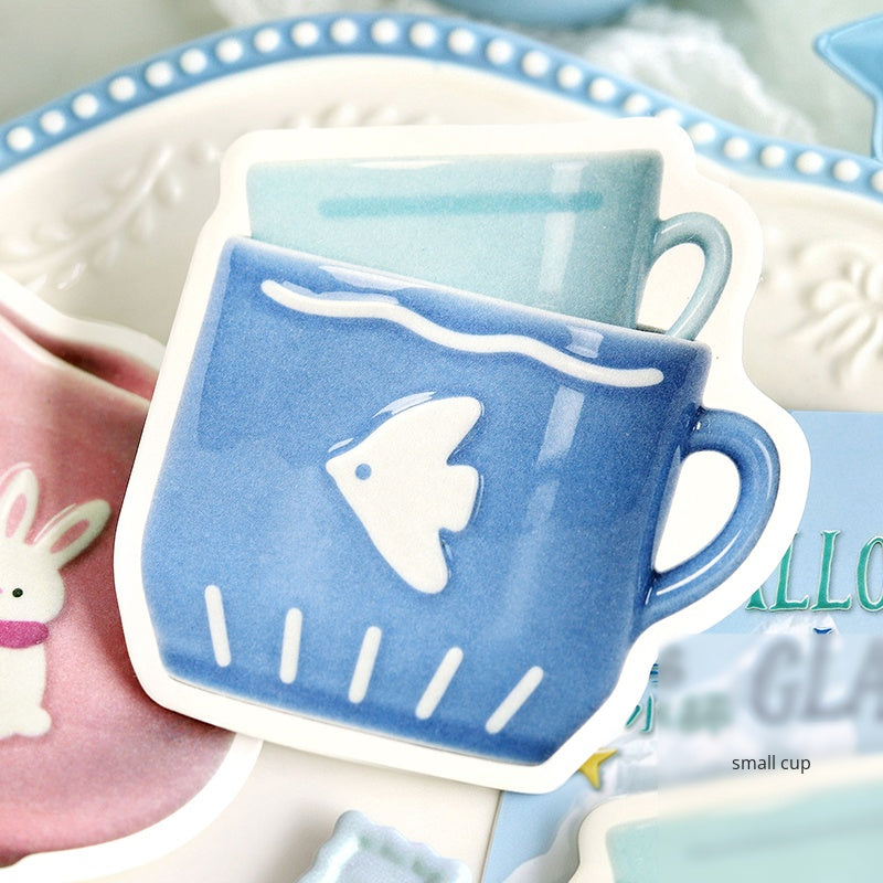 NOTE FOR Convenience Sticker Pottery Workshop Simple cute simulation fun ceramic tableware pattern hand curtain collage decoration DIY material notes simulation ceramic gloss hand curtain